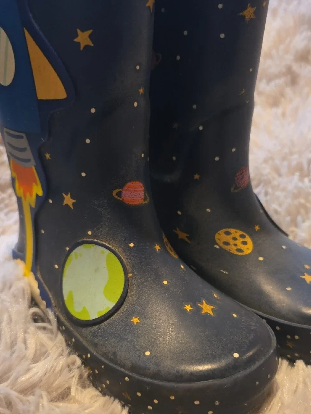Cat & Jack Navy Kids Rain Boots with Space Planet Accents